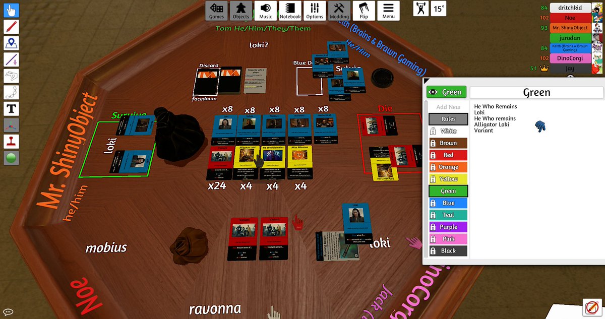 dinerstategames's tweet photo. I just tested The TVA by Jay Bucciarelli at @BreakMyGameG's Monday test. I won by successfully making myself so suspicious they killed me, which happened to be my victory condition! #playtest #boardgame https://t.co/mh2MmpixLs