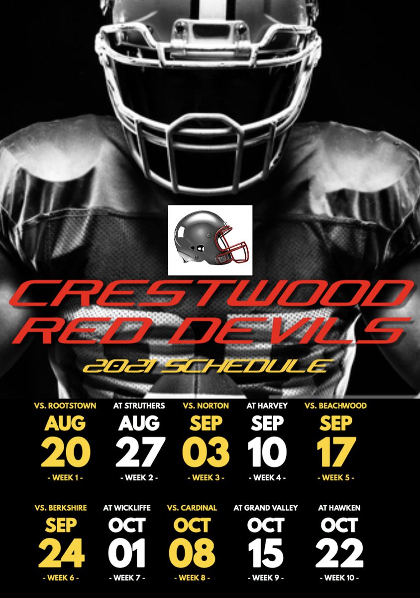 Tom_Nader's tweet photo. HIGH SCHOOL FOOTBALL

The 2021 schedule for the Crestwood Red Devils.
Best of luck this season! https://t.co/ZG3PoEePGN