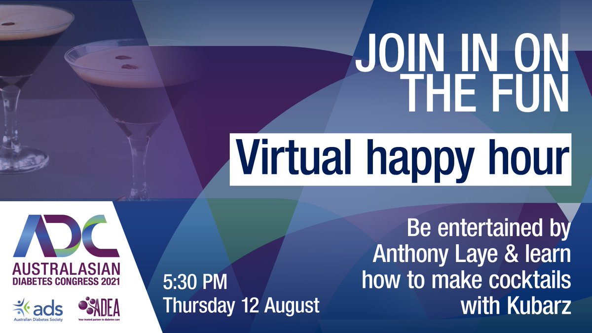 Join us for an hour of entertainment, laughs and some cocktails on Thursday 12 August at 5:30 PM. 

Order your kit through this link before 5 August: eventbrite.com.au/e/adc-2021-vir…  

Buy your tickets to #ADC2021 now so that you don't miss out  diabetescongress.com.au