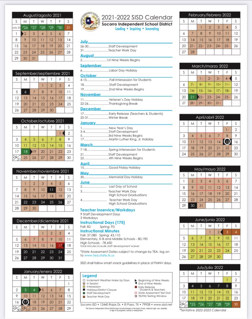 Sisd Calendar 2023 Sgt. Jose F. Carrasco Elementary On Twitter: "#Jcebuffaloes Parents, Save  This Calendar To Ensure Attendance, Schedule Appointments, And Other  Important Dates Like Testing. #Teamsisd Https://T.co/L4L4Ksdffd" / Twitter