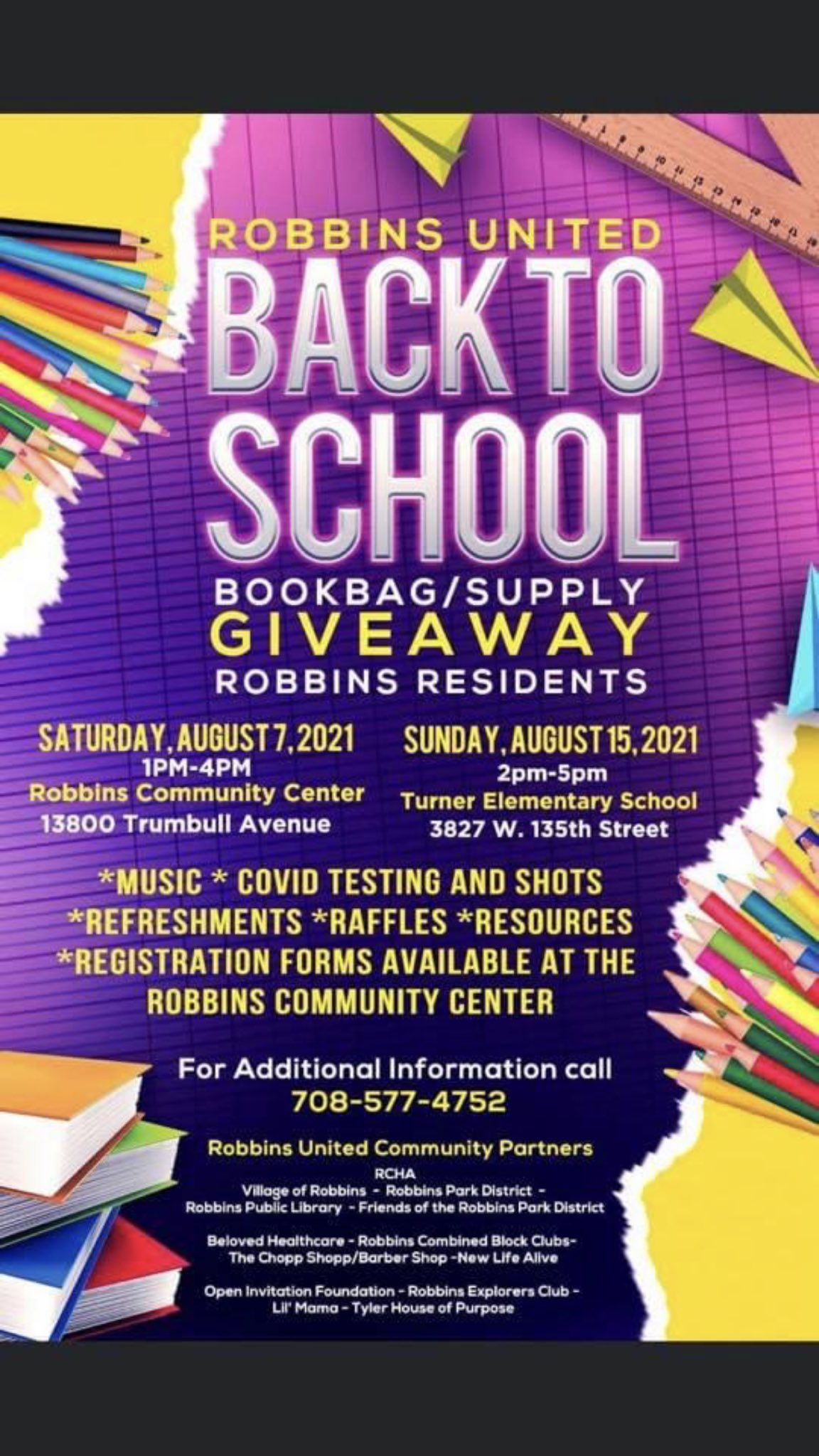 Darren E. Bryant on Twitter "AUGUST 7th and 15th...Robbins United back to school event. Also