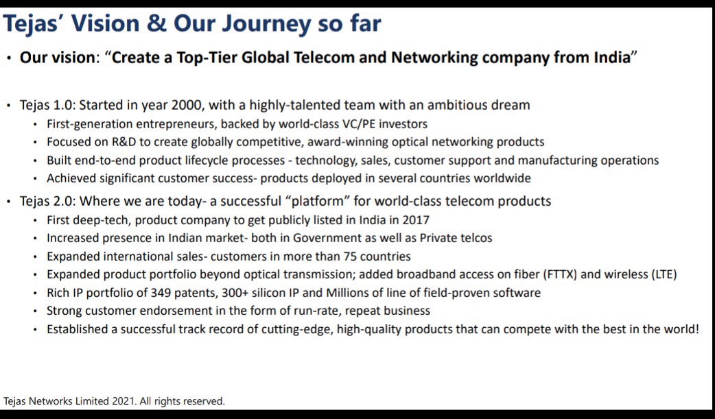CapitalSapling's tweet photo. Tejas 3.0 🎯
-Capex Cycle- 5G and Fiber-based broadband networks
-Opportunity to leverage synergies with Tata Group
-Opp to scale up in Atmanirbhar Bharat, Large addressable market globally- A $150+ Bn industry
-To become a top-tier, trusted, full-stack global telecom OEM https://t.co/ip5BneTqgI