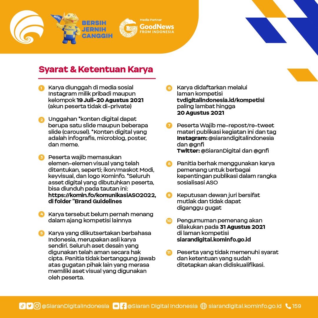GNFI's tweet photo. Mari berpartisipasi dalam kompetisi pembuatan konten digital bertajuk “Menuju Migrasi TV Digital Indonesia” yang diselenggarakan pada 19 Juli--20 Agustus 2021.

Yuk, submit karyamu di https://t.co/pVs8tz5YHL https://t.co/d4vmeh1G2v