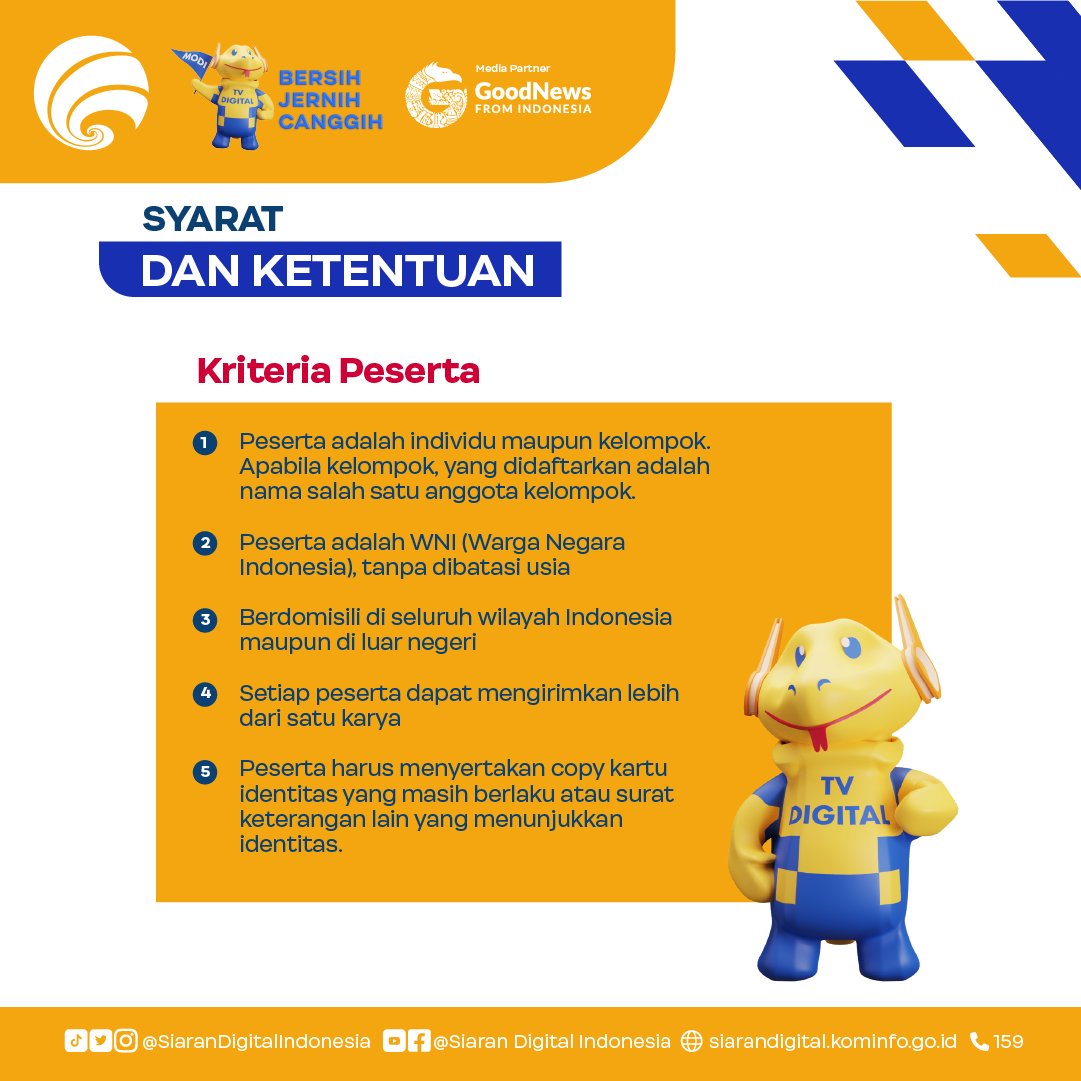 GNFI's tweet photo. Mari berpartisipasi dalam kompetisi pembuatan konten digital bertajuk “Menuju Migrasi TV Digital Indonesia” yang diselenggarakan pada 19 Juli--20 Agustus 2021.

Yuk, submit karyamu di https://t.co/pVs8tz5YHL https://t.co/d4vmeh1G2v