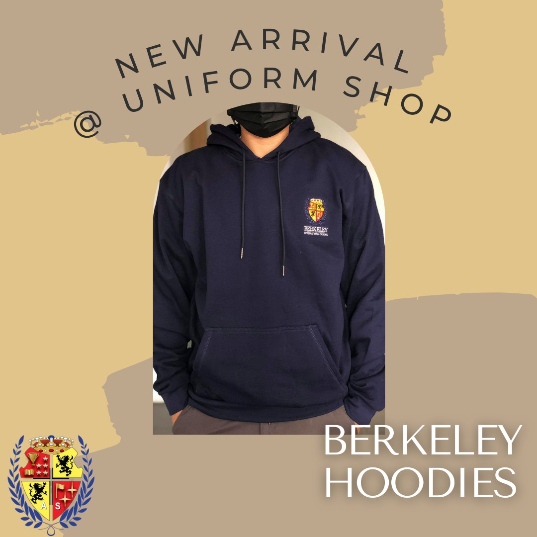 berkeleybkk's tweet photo. We have an excellent range of Berkeley hoodies available now in our school shop. Top quality merchandise in pullover and zip styles and sizes to fit all. Embroidered school logo on the front and Berkeley International School screen print on the back. Only 700 baht a real deal. https://t.co/zaPeMcHInP