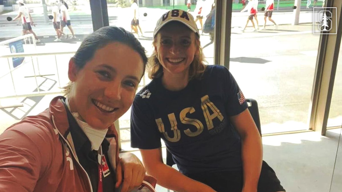 StanfordWGolf's tweet photo. Just two Stanford grads hanging out in Tokyo 🤓🌲 

@AlbaneGolf x @katieledecky 

#GoStanford https://t.co/vMKYeO1m7V