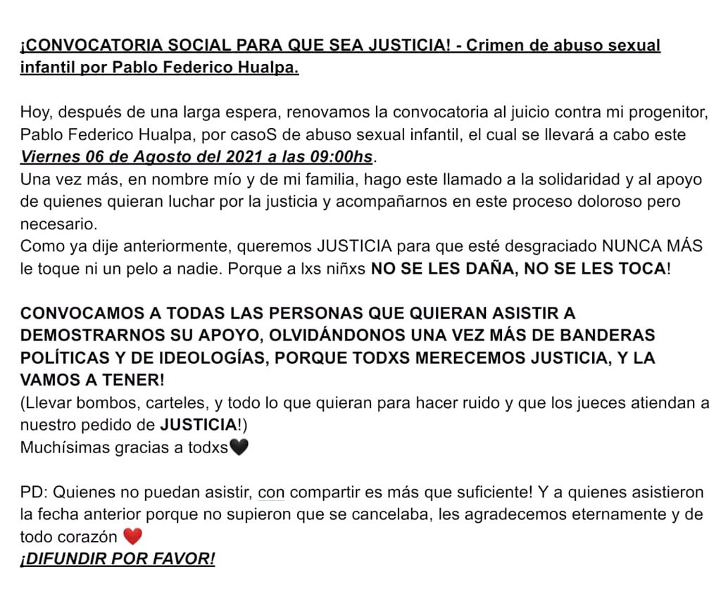 vozmilitantech's tweet photo. Nuevamente el pedido de #Justicia de las victimas de #PabloHualpa toda aquella persona que quiera acompañar en este pedido se les convoca a tribunales por 9 de julio el día 6 de agosto a las 8.30 hs https://t.co/pO3EJJAJjl