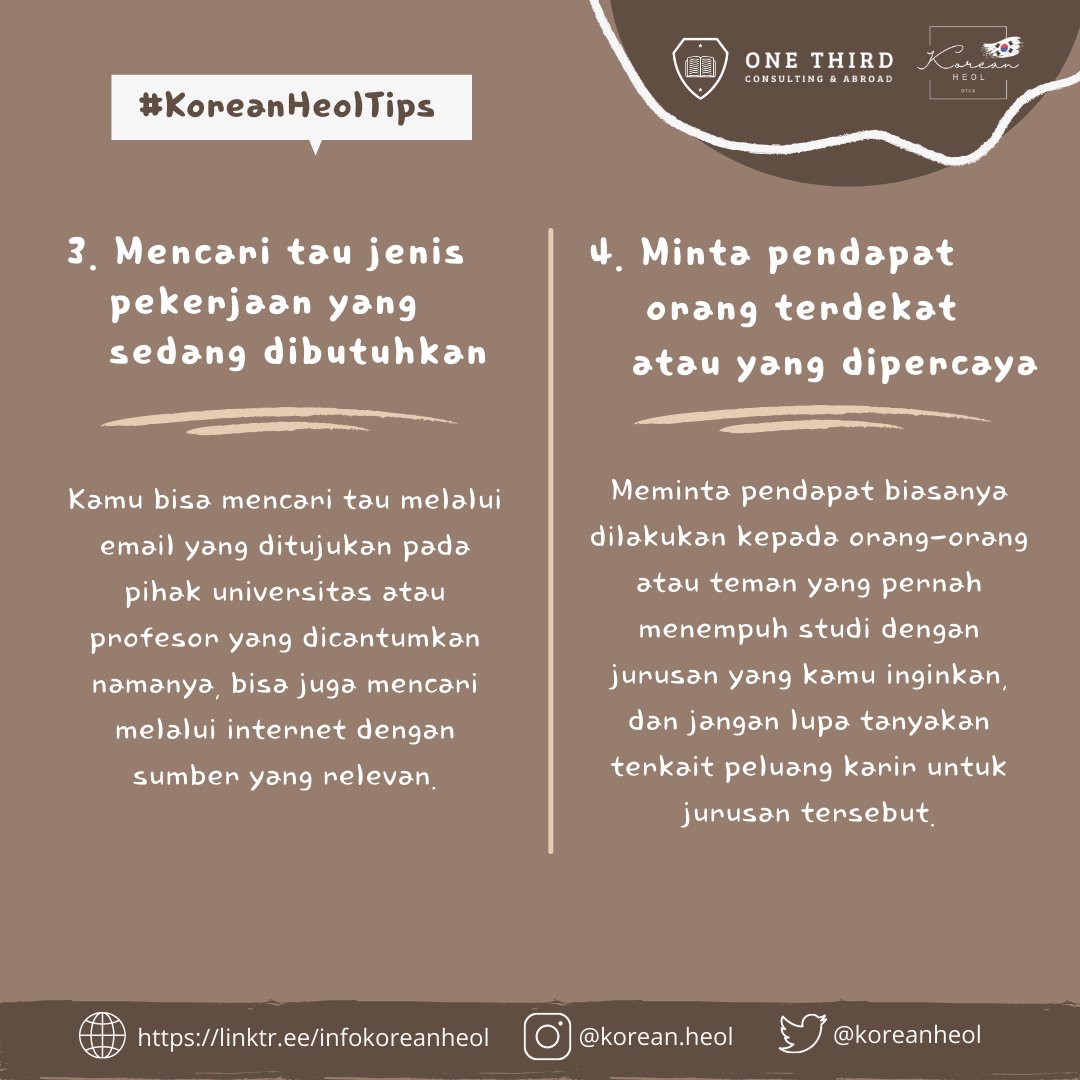 KahjiiKorea's tweet photo. 안녕하세요 여로분👋
Buat chingu yang punya persiapan kuliah di Korea, nih ada tips dari mindeul buat milih jurusan kuliah di sana. Dicatat dan jangan lupa share ke temen2 kamu ya! hihi
#korean #korea #tips #koreantips #beasiswa #beasiswakorea #majors #koreamajors https://t.co/iBOJRTnesu