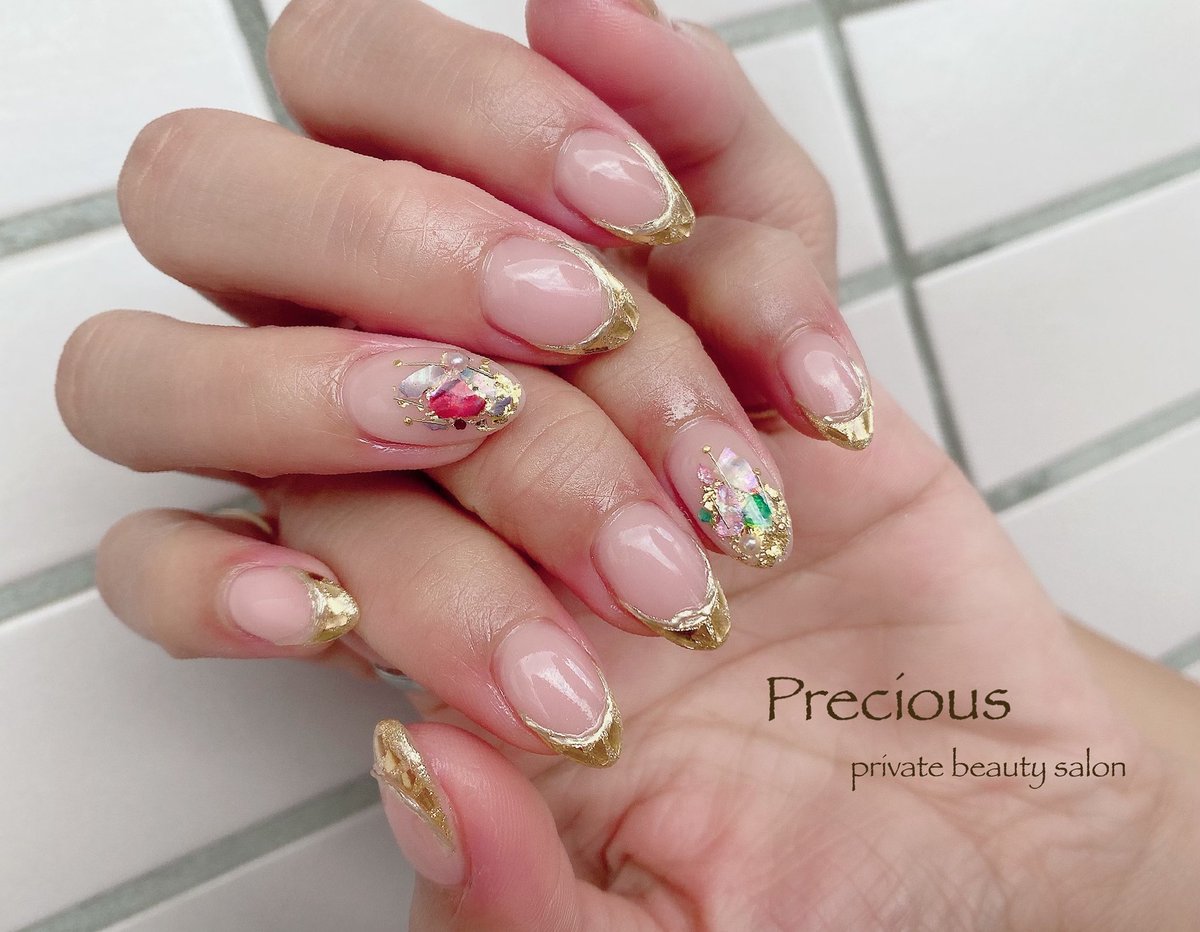 Precious 日差し に負けない キラキラ感 ᴗ Precious Privatebeautysaron 越谷ネイルprecious 定額制 ネイルサロン 越谷 新越谷 Precious Koshigaya Saitama Nail Nail フレンチネイル ゴールドネイル ミラーネイル キラキラネイル 夏