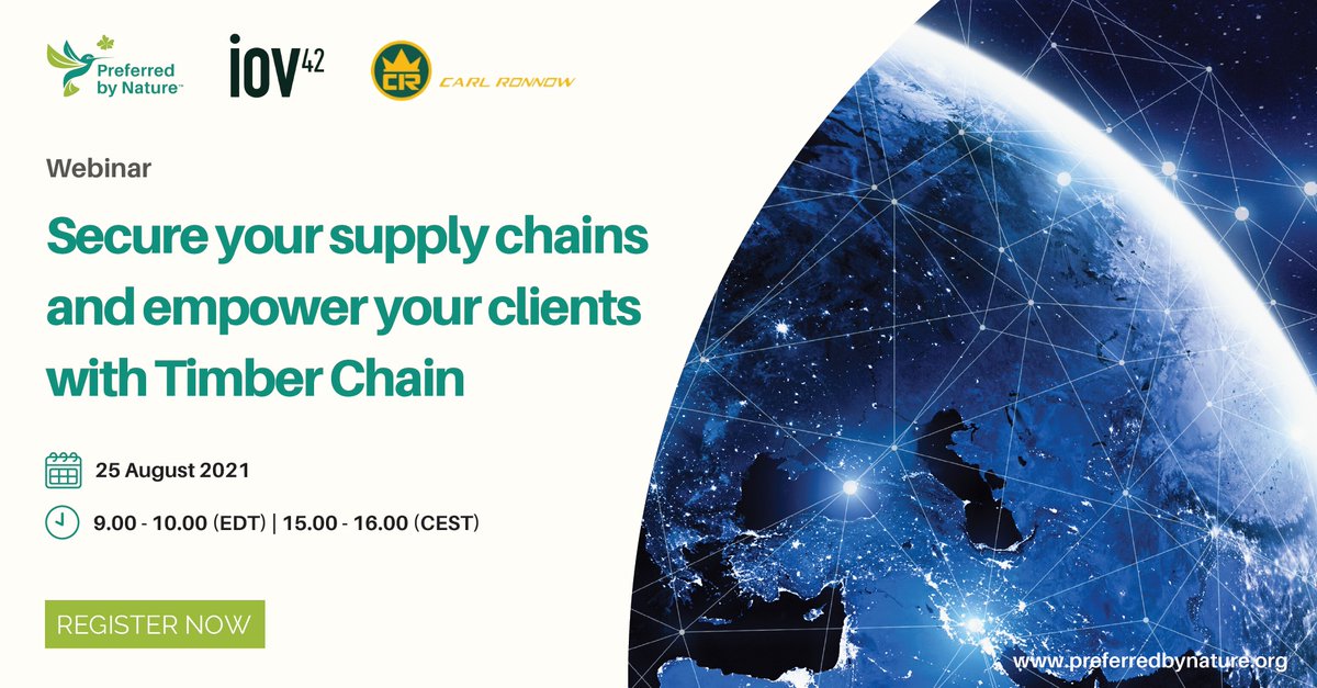 Our 2nd webinar on Timber Chain is happening soon! 

Hosted in collaboration #blockchain -inspired identity platform <a href="/iov_42/">iov42</a> &amp; global #wood trader Carl Ronnow, you'll learn how to enhance your #supplychain #traceability via #Timber Chain. Register here: bit.ly/3w95fBc
