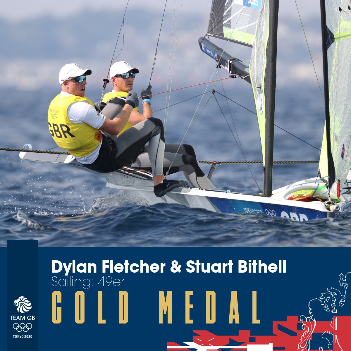 It's GOLD on the Enoshima waters!

<a href="/GBR49erTeam/">Dylan Fletcher-Scott</a> and <a href="/StuBithell/">Stuart Bithell</a> are the 49er Olympic champions!

#TeamGB #Tokyo2020