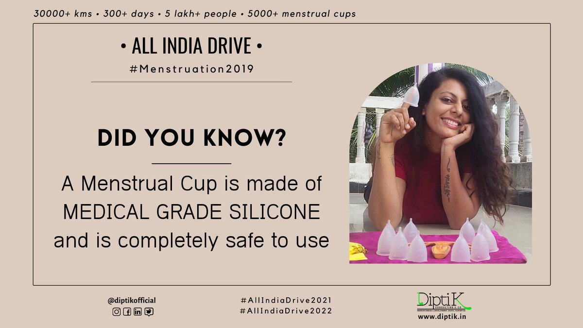 diptikofficial's tweet photo. #SanitaryPads are Plastic sheets loaded with chemicals.
#MenstrualCups are made of medical grade silicone, free of chemicals.
Which one would you choose?
#AllIndiaDrive2021 #SponsorMyDrive
https://t.co/xQLio9bHq7
#Donate for the cause
https://t.co/HMguoevvrV
#Menstruation2019 https://t.co/n70CzXtmFU