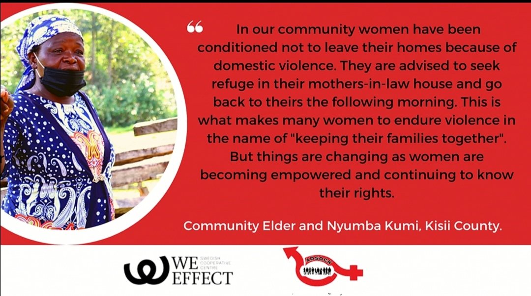 Adsoc_kenya's tweet photo. In our community women have been conditioned not to leave their homes because of domestic violence.They are advised to seek refuge in their mothers-in-law house and go back to theirs the following morning...
#SSWAG https://t.co/Q16Ys5zexz