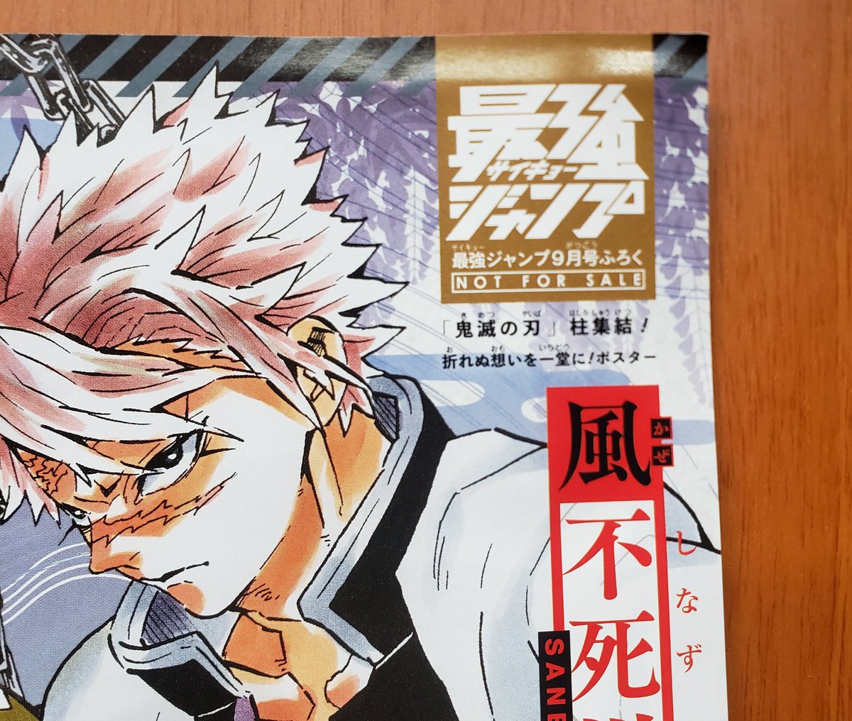 最強ジャンプ 最強の隊士集う 柱は折れない 明日 ８月４日発売の最強ジャンプ９月号付録は 鬼滅の刃 ポスター その他にも盛り沢山です 八つ折特大ポスターをデザイナー様に 柱の面々のお顔に折り目が入らない よう調整していただきました