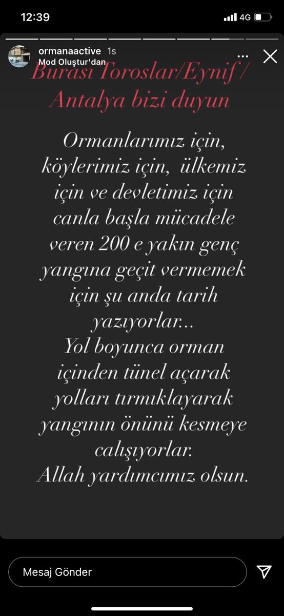 Şu anda Ormana’da 200’e yakın genç dağda yangına geçit vermemek için çalışıyorlar. Yangın Ürünlü’ye sıçrarsa tarihi düğmeli evler ve Türkiye’nin en büyük yer altı mağarası Altınbeşik mahvolacak! #antalyayanıyor #eynifyanıyor #ormanayanıyor #aksekiyanıyor