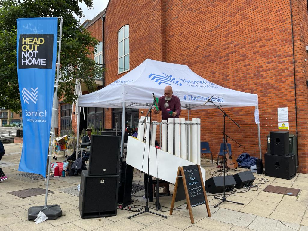 NorwichBIDUK's tweet photo. Thank you so much to everyone who joined us this weekend for #HeadOutNotHome - it was so great to see everyone out enjoying themselves, with some dancing thrown in too! We'll be back with more free live music and entertainment this Sunday, with @NORCASistema 🌞 https://t.co/AWouWYBm9n