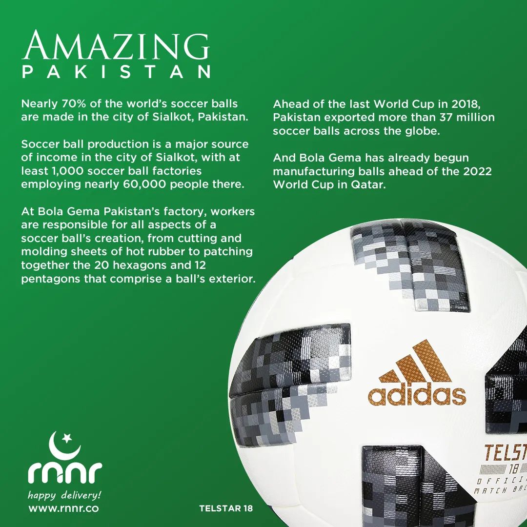 Did you know?

Nearly 70% of the world’s soccer balls are made in the city of Sialkot, Pakistan!

#amazingPakistan #14August #independenceday #happydelivery