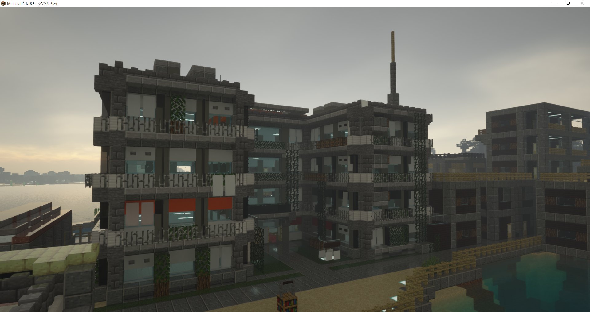 宝条みちる Minecraft Rt 6creator 19時投稿 新シェーダーで撮影 根別市役所の雨 島嶼部の市役所 の中で 一番ゴツイ形をしている 根別市役所 を撮影しました Dﾟ この市役所結構お気に入りで 度々投稿しちゃう Minecraft建築コミュ