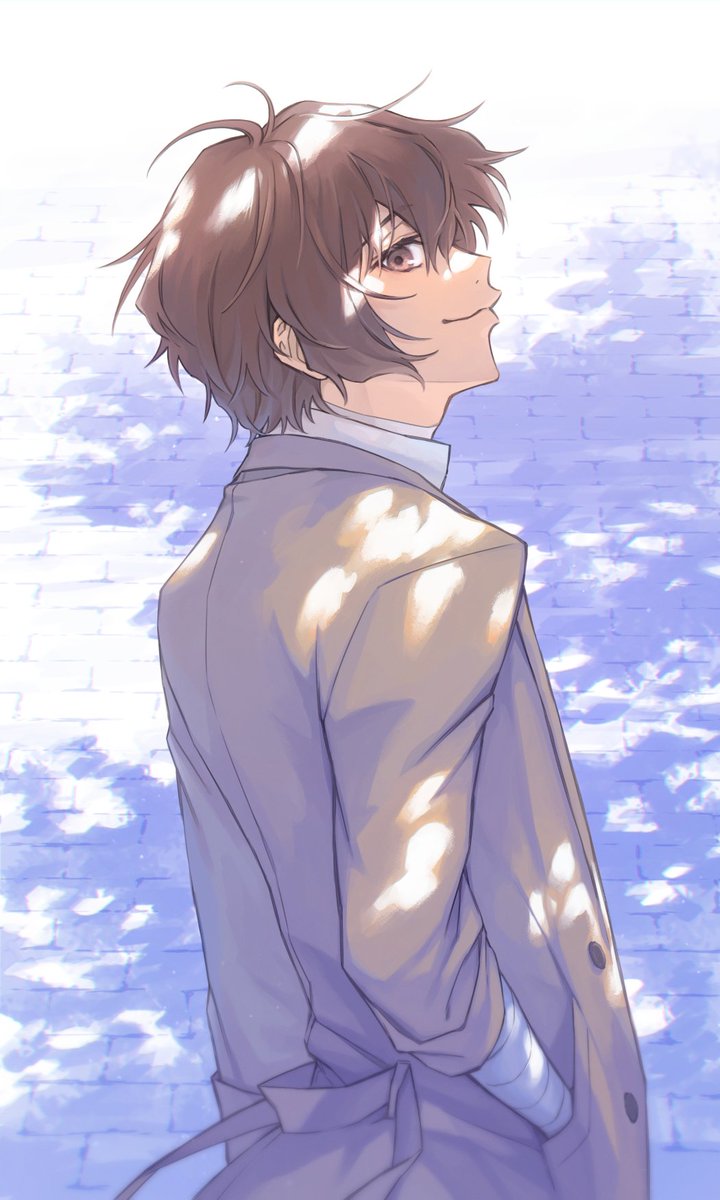 1boy male focus brown hair solo smile brown eyes looking at viewer  illustration images