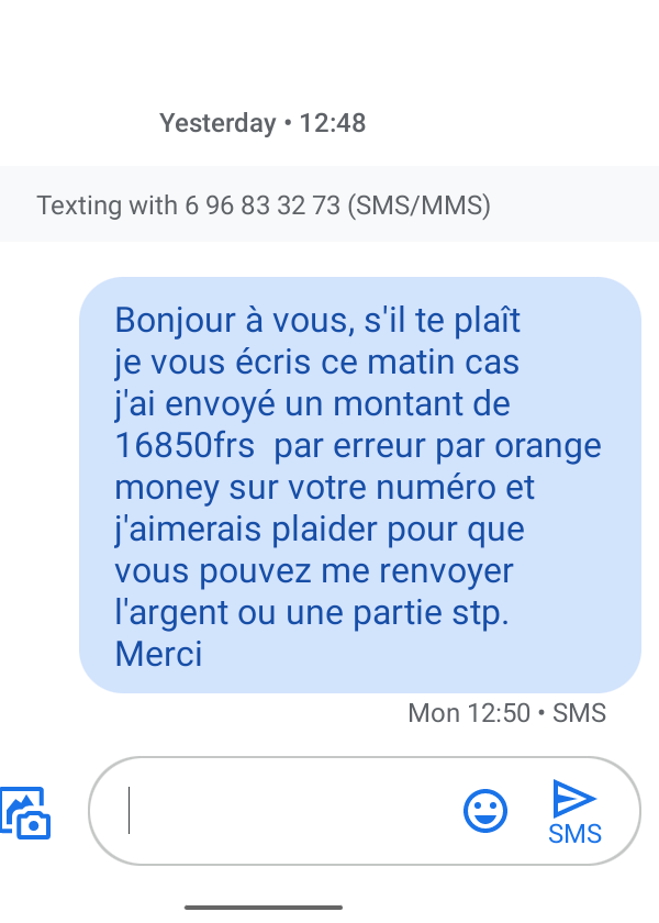 emmanuelmelong's tweet photo. @OrangeCare_CMR This is the screen of the message I sent to the number but no reply. I trying calling up to date the number is not going through https://t.co/xodZSo3I0m