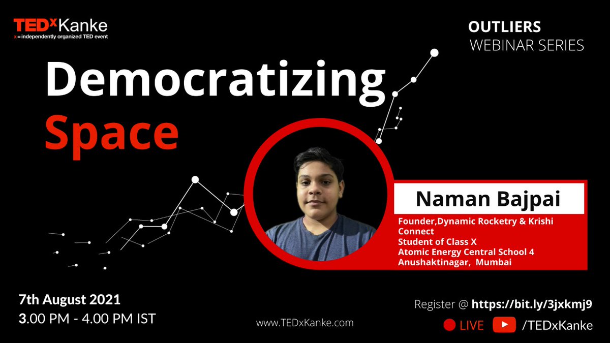 TedxKanke's tweet photo. TEDxKanke Webinar:Outliers
Title: Democratizing Space
Speaker: Naman Bajpai
Date: Aug 7, 2021
Time: 03:00 PM, IST
Register @ https://t.co/9AP5fJoCJt
After registering, you will receive a confirmation email containing information about joining the meeting. https://t.co/mMl18PAL0u