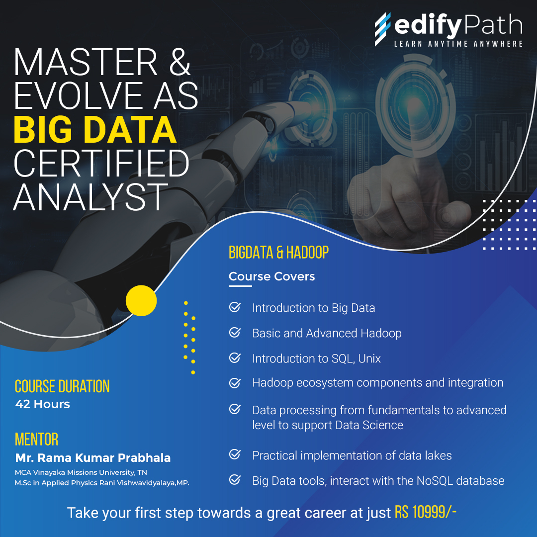 edifypath's tweet photo. Are you looking to enlighten and widen your horizons in BigData technologies? If your answer is YES, look no further!
Check out the course details on BigData offered by EdifyPath. https://t.co/vQL62LDF8L
#bigdata #hadoop #bigdatatools #deeplearning #onlinelearning #edifypath https://t.co/m54kpoUuKJ