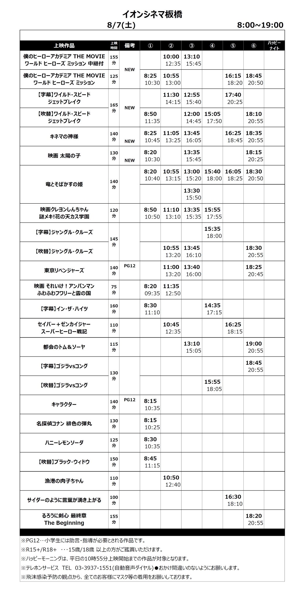 イオンシネマ板橋 時短営業中 8 6 8 12の上映スケジュール お待たせいたしました 8 6 8 12の 上映スケジュールです ヒロアカは舞台挨拶中継付も みなさまのご来場お待ちしております 僕 イオンシネマ板橋 時短営業中 8 6 8 12の上映スケジュール お待たせいたしました 8 6 8 12の 上映スケジュールです ヒロアカは舞台挨拶中継付も みなさまのご来場お待ちしております 僕