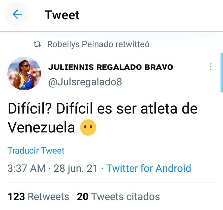 henryarismendim's tweet photo. @JosRicardoLpezV @Danna25781646 @RCR750 Retwitteado por la propia atleta. 
No se trata sólo de darle la aprobación desde el Comité Olímpico. Detrás de una clasificación hay sacrificios que al Régimen no le importan. https://t.co/d3LbNZtQQL
