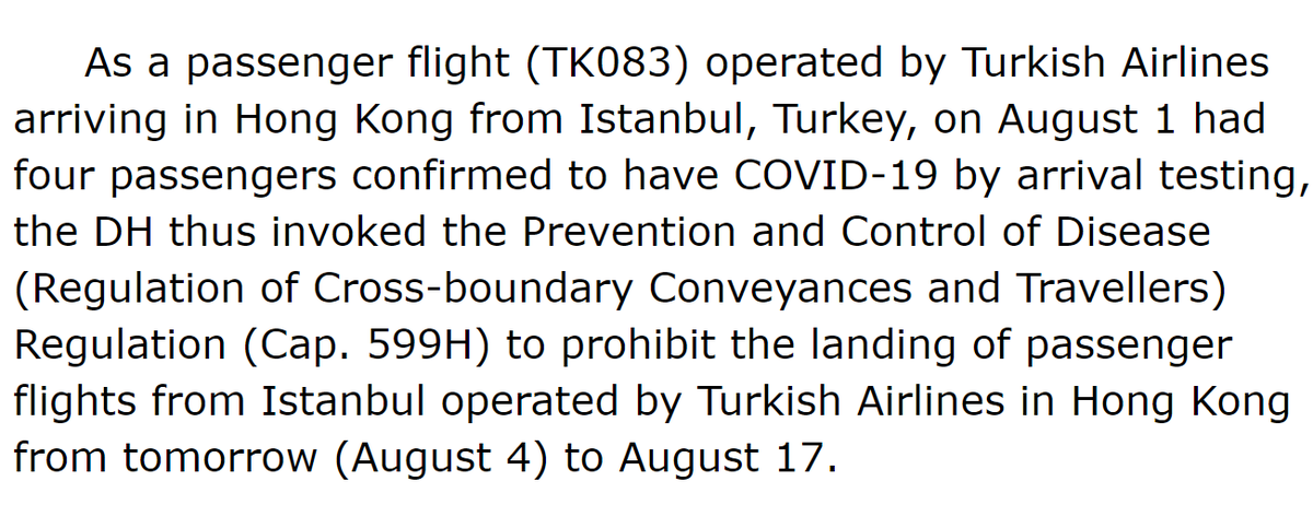 tripperhead's tweet photo. ⚠️

Turkish Airlines banned from operating passenger flights between Istanbul and Hong Kong for 14 days starting tomorrow.

Blackout dates: August 4th - August 17th. https://t.co/UR0ADnMvGM