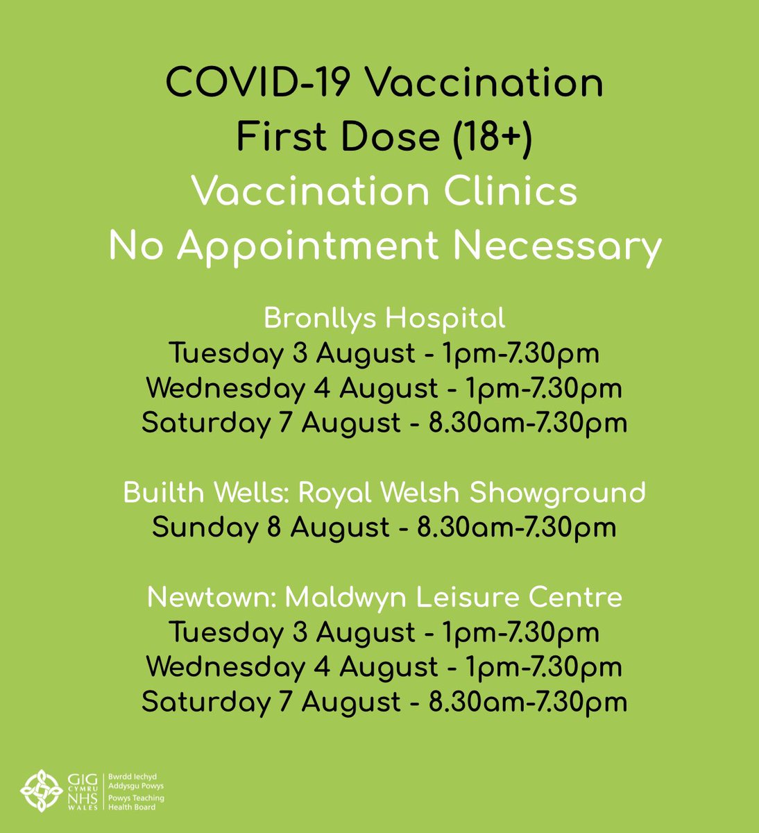 NHSAdrianO's tweet photo. COVID-19 vaccination is available for EVERYONE living in Powys.

#Vaccination #Brechu #Szczepienie #ваксинация 

https://t.co/cGng89oeAh https://t.co/el7yqijsPO