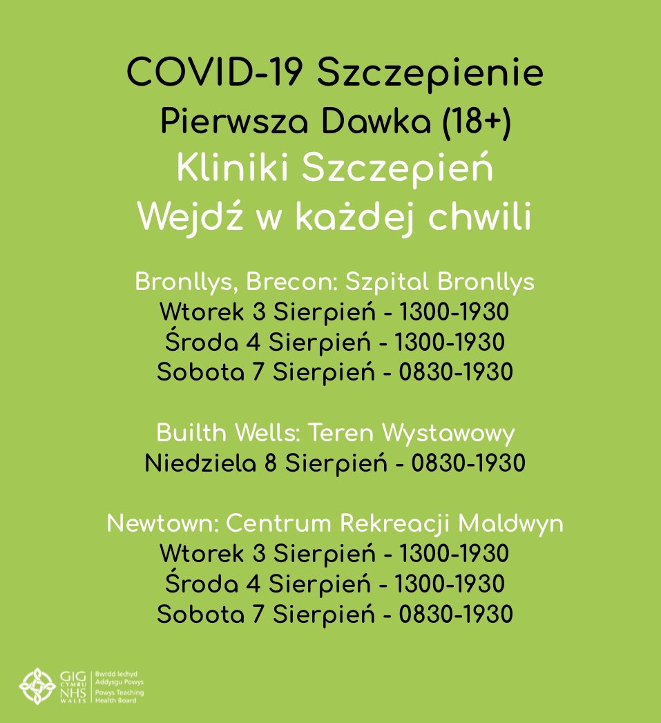 PTHBhealth's tweet photo. COVID-19 vaccination is available for EVERYONE living in Powys.

#Vaccination #Brechu #Szczepienie #ваксинация 

https://t.co/s2Pxja0xjD https://t.co/Vi9M7MLOPb