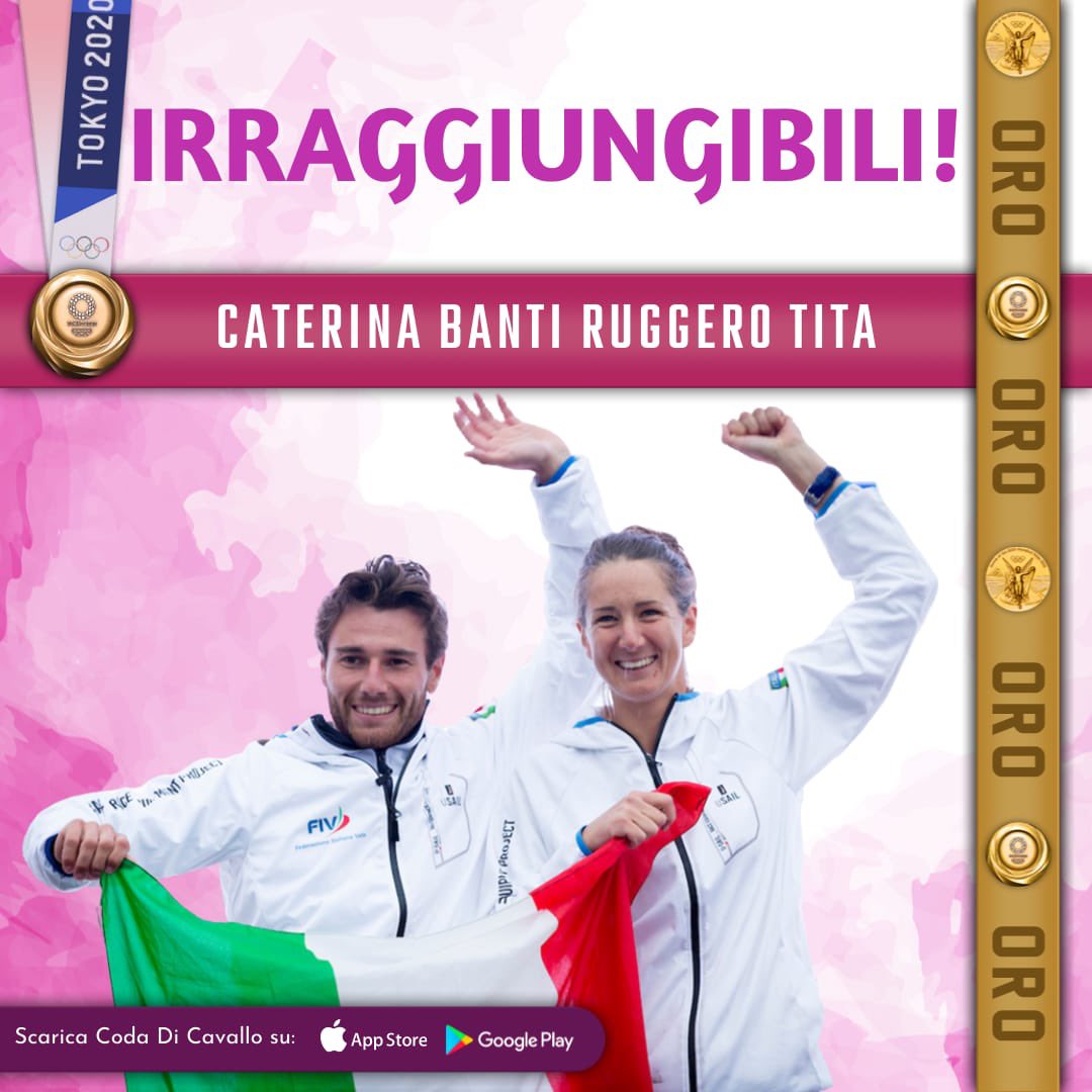 Codadicavallo1's tweet photo. 🥇Quinto oro a #tokyo2020🇯🇵 per l'Italia, conquistato nella vela❗ 
⛵@catebanti e @ruggitita dominano nella classe Nacra 17 sin dalla prima regata e salgono con merito sul gradino più alto del podio! È la prima medaglia mista dell'Italia alle Olimpiadi 🇮🇹
IRRAGGIUNGIBILI 💙 https://t.co/HIGbcIbiHR