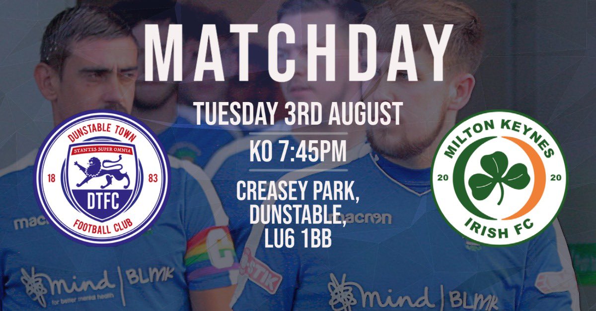 ‼️𝙈𝘼𝙏𝘾𝙃𝘿𝘼𝙔‼️

🏆<a href="/SpartanSMFL/">Spartan South Midlands</a>
🆚<a href="/MKIrishFC/">Milton Keynes Irish FC</a>
🏟Creasey Park
📍LU6 1BB
📆Tue 3rd Aug
⏰7.45pm KO
💰£8 Adult/£5 Concession
#FollowTheBlues

After 242 days we are so excited to finally WELCOME YOU BACK!!!

Gates open at 6.30pm, we look forward to seeing you at Creasey Park
