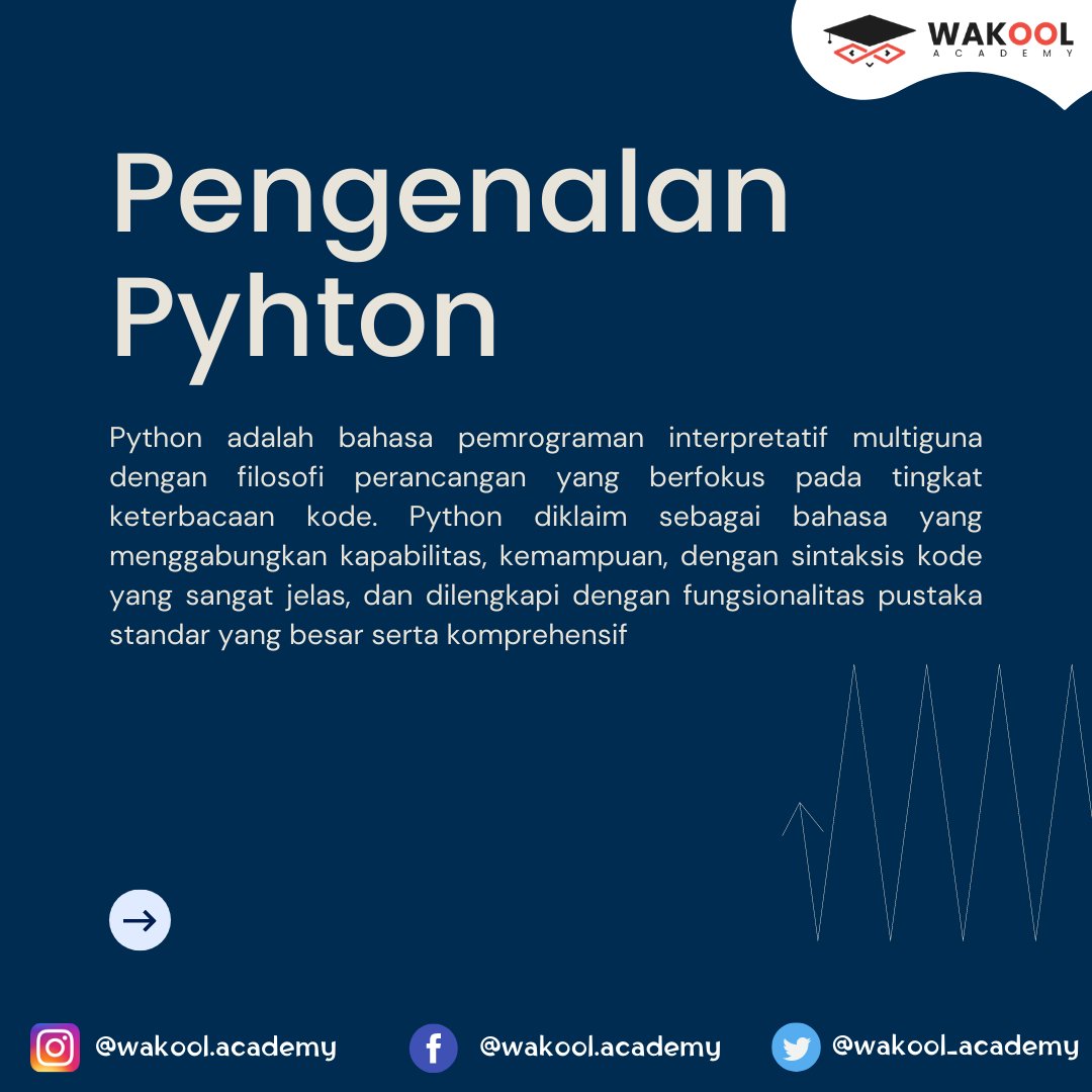 wakool_academy's tweet photo. Python diklaim sebagai bahasa yang menggabungkan kapabilitas, kemampuan, dengan sintaksis kode yang sangat jelas, dan dilengkapi dengan fungsionalitas pustaka standar yang besar serta komprehensif. (Part 1)
#wakool #wakoolacademy #python #programmer #pemograman #logika #sejarah https://t.co/12JAqoWYNO