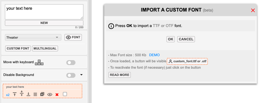 picfont's tweet photo. Update (from a feedback) : now you can upload a custom font up to 500 Kb...(it was 300 Kb until now)...Hope you find it useful...
https://t.co/xuxscTd87E https://t.co/hrQXe6bhda
