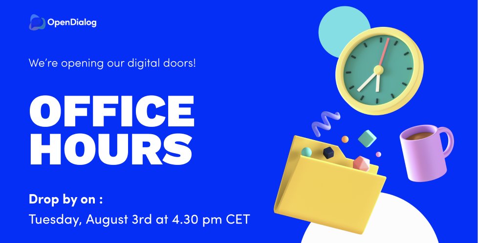 maaikecxd's tweet image. Ever wonder what all my @OpenDialogAI raving is all about?  Or perhaps you've already looked into it and have #SoManyQuestions?  🎉 Today is the day to find out! Open Office Hours!  You can register here:  us02web.zoom.us/meeting/regist… - #ConversationDesign #OpenDialog