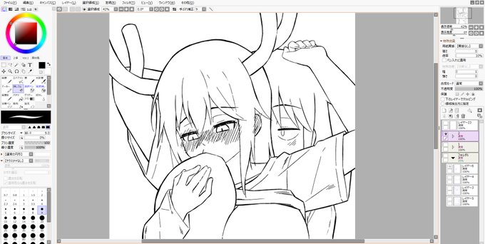 自分のおっぱいを吸うトールちゃん描いてる 