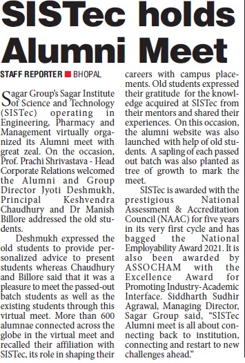 SagarCollege's tweet photo. #SISTec virtually organized #Alumni Meet - Confluentia 2021, where old #students from all five #colleges came together and recalled their affiliation with the #institute, and its role in shaping their #careers.

Source:
🌐 https://t.co/VQecI33AF3
🌐 https://t.co/uqWh0yRXtg https://t.co/QuuvUK4PfY