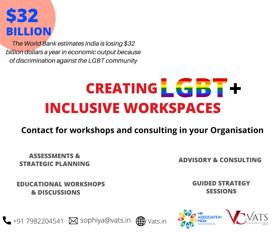 HRDAwardsIndia's tweet photo. It's time we create LGBTQ+ inclusive workspaces
Contact for workshops and consulting in your organisation 
Contact number- +91 7982204541
                  E-mail- sophiya@vats.in
               https://t.co/YPFG1TPuFm
 
#lgbtq #workshop #consulting https://t.co/2SmloTzLp4
