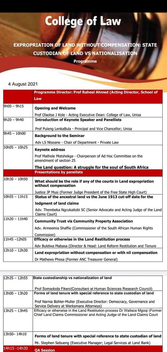 FloydShivambu's tweet photo. Now, @unisa convened a panel of largely liberals to discuss Nationalisation vs. State Custodianship of land &amp; deliberately excluded the @EFFSouthAfrica from this discussion, despite the fact that we are the protagonists of State custodianship. What kind of a university is this? https://t.co/l0qVMU3gWA