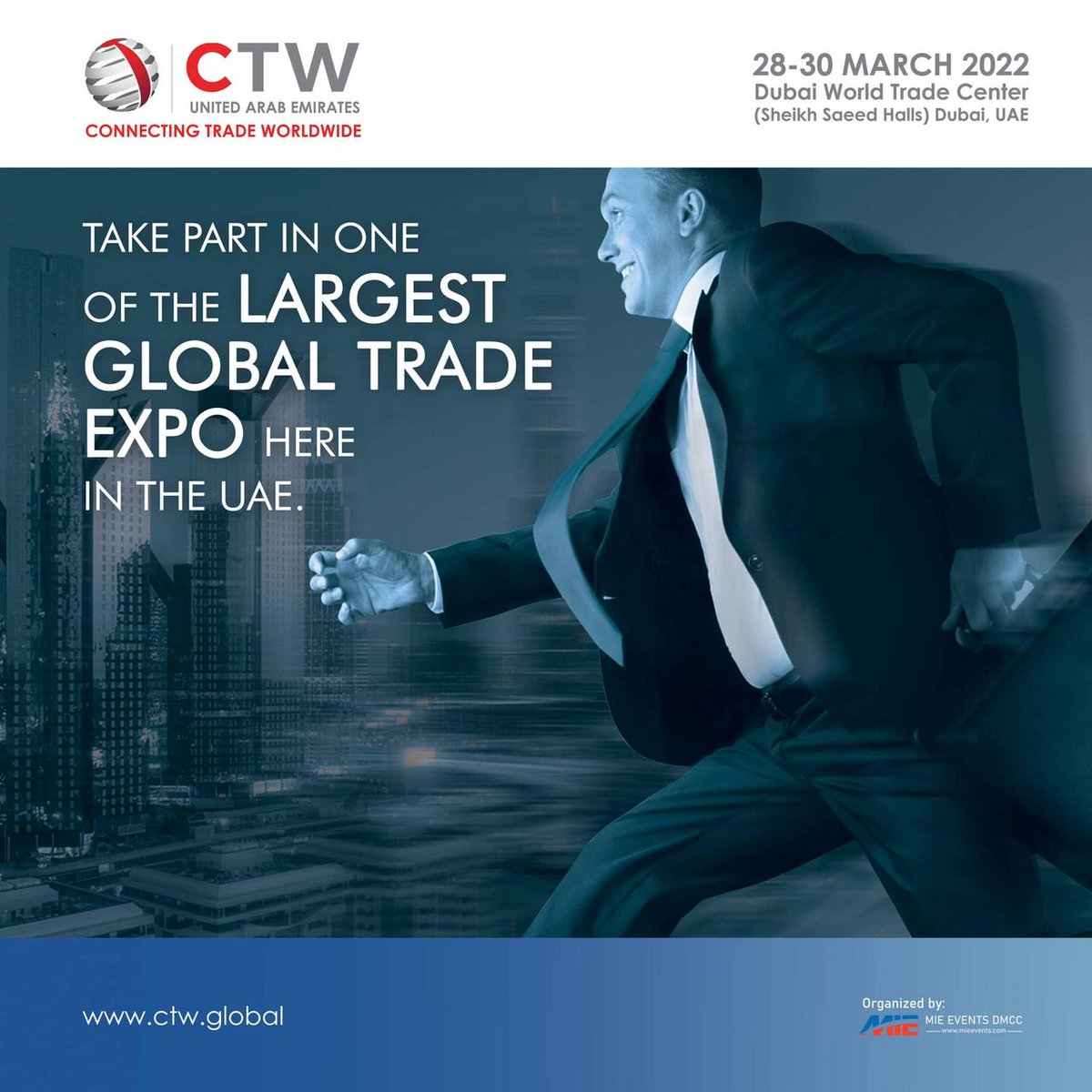 Take part in one of the largest global trade expo here in the UAE. 

This is your chance to take advantage of UAE's ever-growing market. Connecting Trade Worldwide allows you to showcase your business to potential clients and partners. 

#CTW2022 #Dubai #GlobalTradeShow