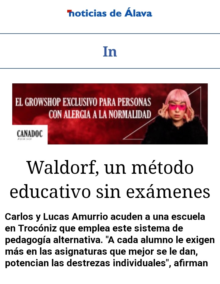 OFFICIALMAYE010's tweet photo. No entiendo que @NoticiasdeAlava publicite de esta forma la pedagogía #Waldorf, y más cuando esa escuela concreta ha mostrado los efectos nocivos de la doctrina antroposófica que la sustenta. Lo recuerdo en hilo. O no, @bildarratz @Gob_eus @Irekia?
#StopPseudociencias #sectas https://t.co/siGgJ16PAU