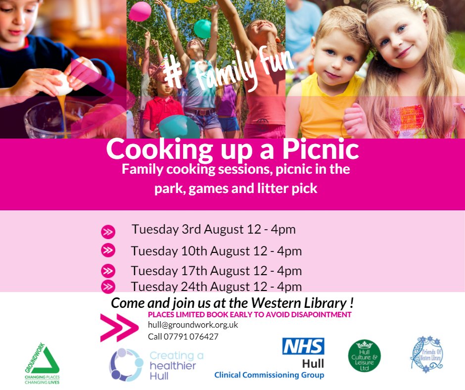 Starting from today @GroundworkHull are Cooking up a Picnic every Tuesday in August at the Western Library. Book in advance to avoid disappointment! Email hull@groundwork.org.uk or call 07791 076427 for more information. #NurtureHull #AGrowingForce #Ull #TheIncredibleHull