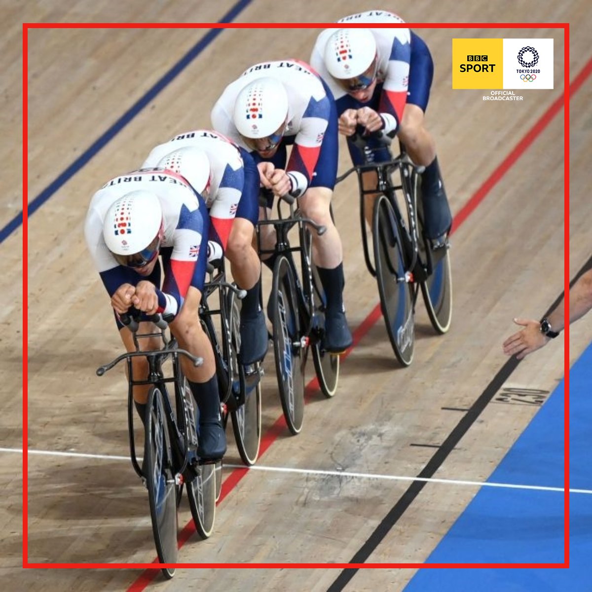 BBCSport's tweet photo. The Danish team do still progress into the final, as they had technically caught the Brits.

It's a devastating way to finish for #TeamGB men in the pursuit though, and we hope Charlie Tanfield isn't injured. https://t.co/f6ElVUjubW