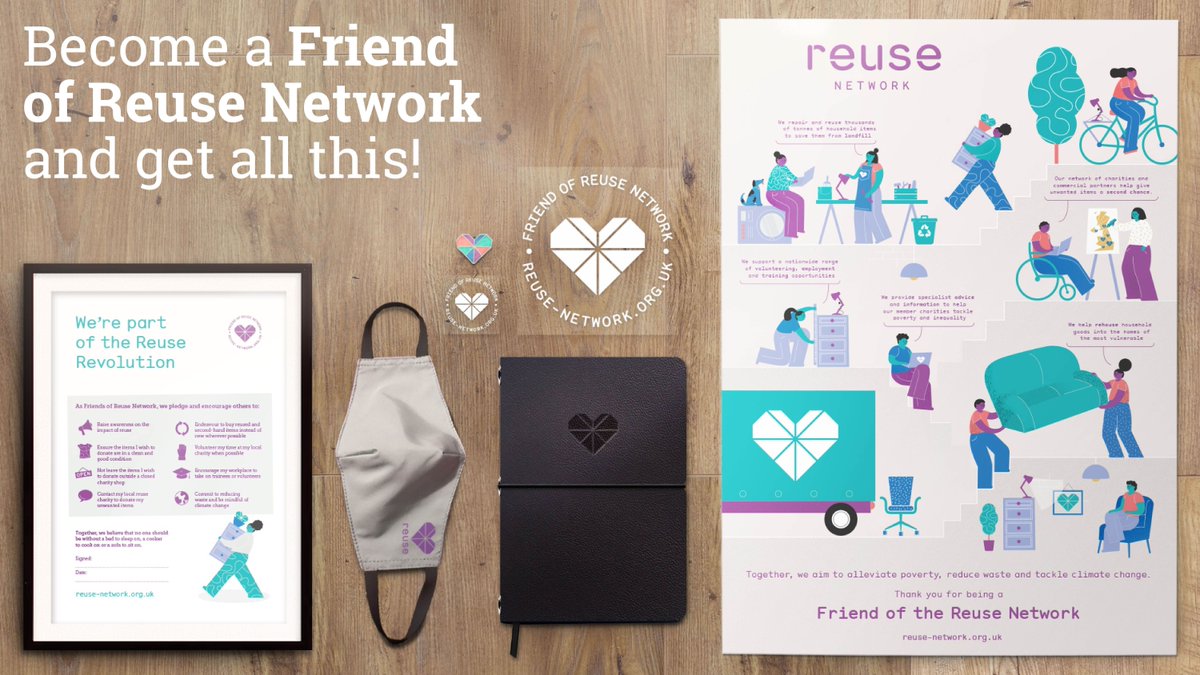 Make a pledge to become a Friend of Reuse Network and help support our charity in tackling the #ClimateCrisis 🌎 And when you become a Friend of Reuse Network you also get a whole host of goodies from us to say thank you 💜

Read more in our latest blog 👉 buff.ly/3iayH5g