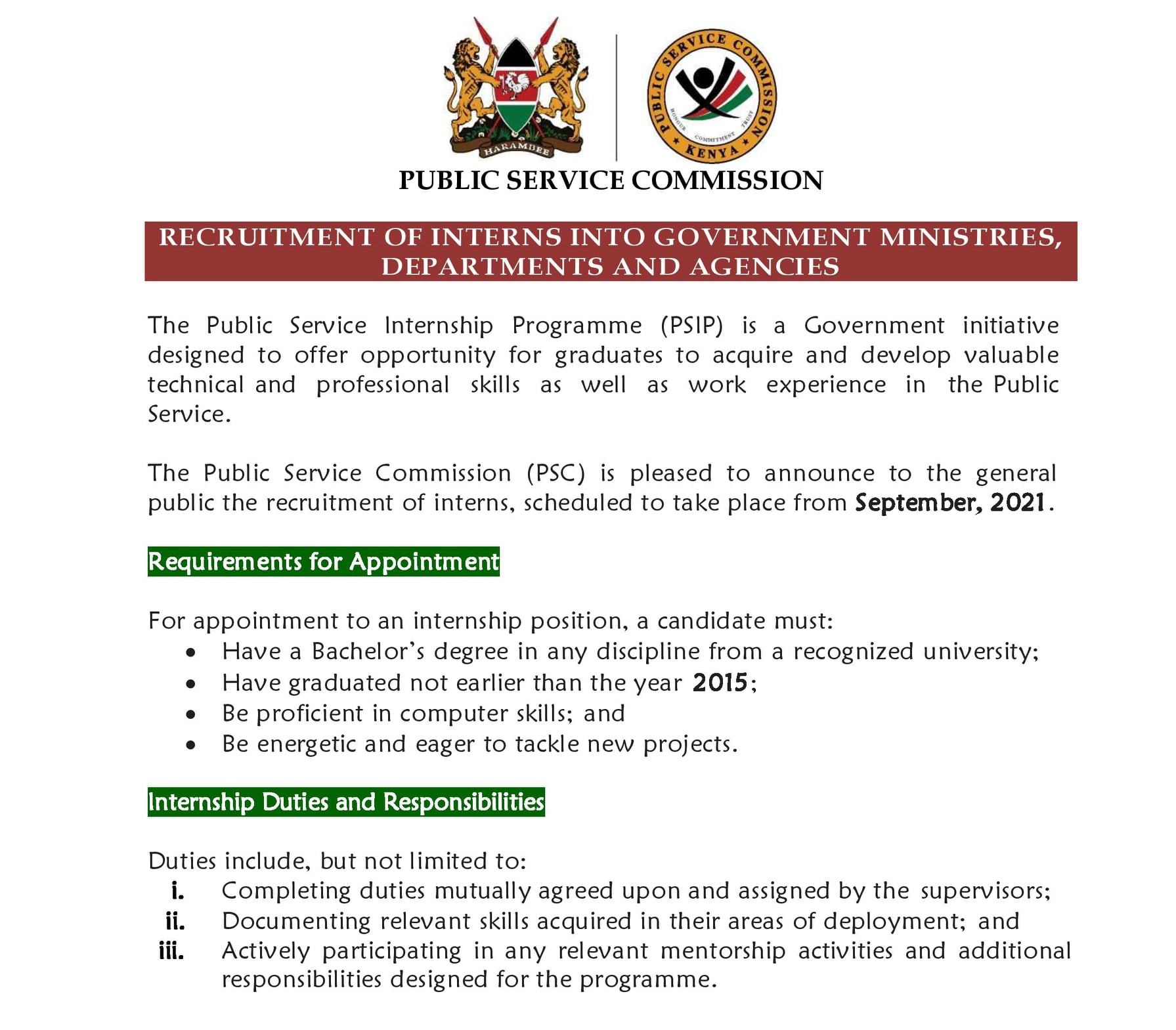 Public Service Commission (PSC) on X: &ldquo;UPDATE: RECRUITMENT OF 