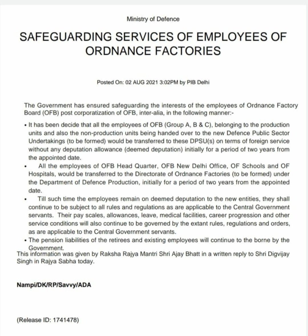 Why it is only for 2 years?What about after 2 years?What has been ensured here, is nothing new and therefore requesting <a href="/DefenceMinIndia/">रक्षा मंत्री कार्यालय/ RMO India</a> <a href="/DefProdnIndia/">Defence Production India</a> please listen the interests of the employees exactly and ensure it accordingly to provide the actual safeguard of the employees.