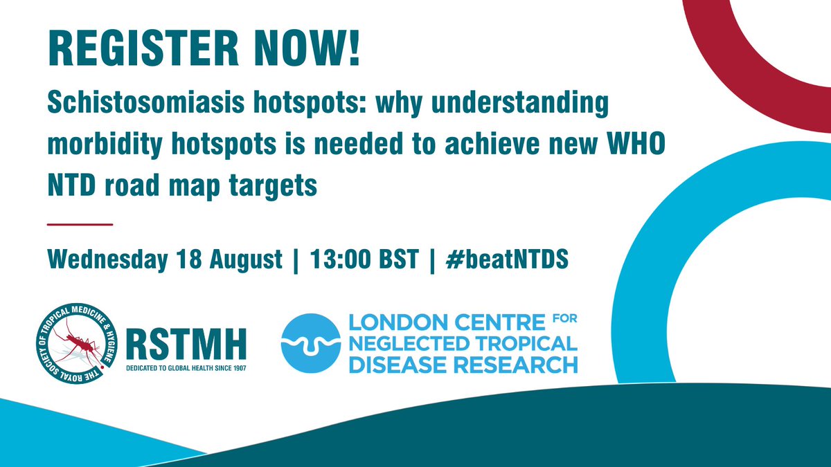 Global Schistosomiasis Alliance (@elimin8schisto) on Twitter photo #Schisto morbidity hotspots threaten the #NTDRoadMap2030 targets - Join <a href="/RSTMH/">Royal Society of Tropical Medicine and Hygiene</a> & <a href="/NTDResearch/">LondonNTDResearch</a> to discuss why #Schistosomiasis morbidity hotspots may occur, what we understand by them, and what is required next.
📅 18 Aug 2021
👉 bit.ly/37jm9Cq
#BeatSchisto #BeatNTDs #Schisto morbidity hotspots threaten the #NTDRoadMap2030 targets - Join <a href="/RSTMH/">Royal Society of Tropical Medicine and Hygiene</a> & <a href="/NTDResearch/">LondonNTDResearch</a> to discuss why #Schistosomiasis morbidity hotspots may occur, what we understand by them, and what is required next.
📅 18 Aug 2021
👉 bit.ly/37jm9Cq
#BeatSchisto #BeatNTDs