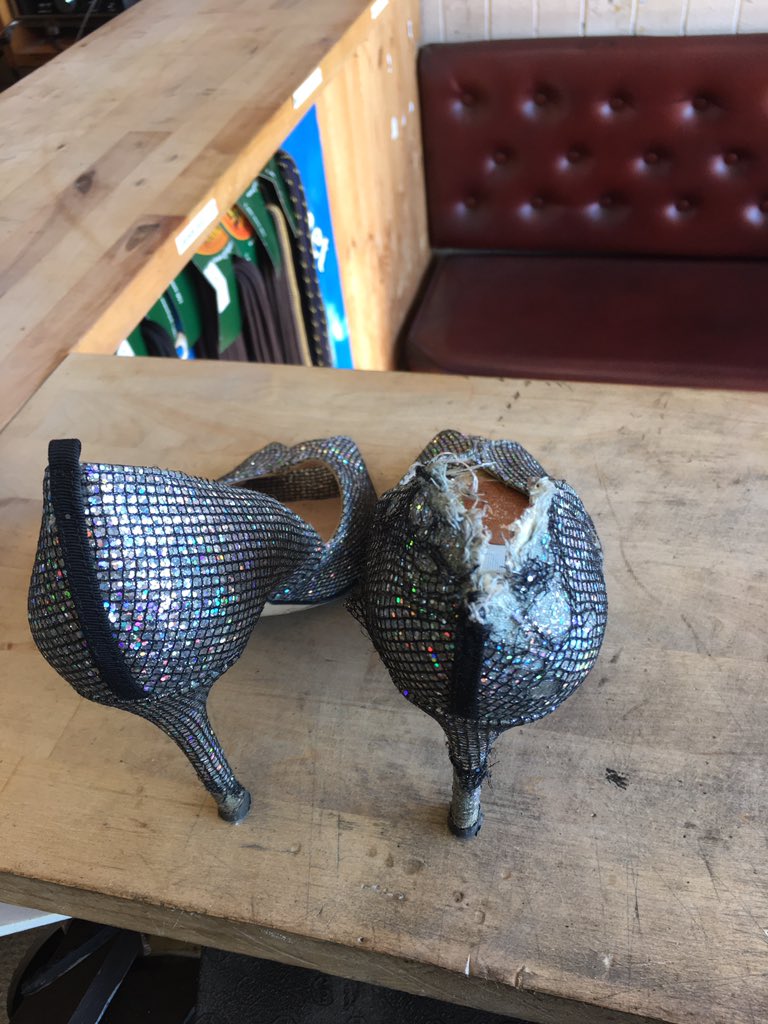 cobbler966's tweet photo. Well I was up against it with this one,the dog completely wrecked the back of the shoe. No way was I going to match anything to that, so a new patent leather back was made 😊 hope she likes. https://t.co/Wk6gNnZ6ow
