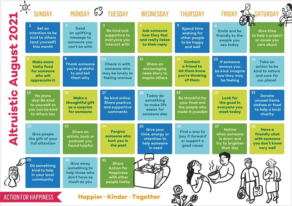 Altruistic August - Day 3: Be kind and supportive with everyone you interact with actionforhappiness.org/altruistic-aug… #AltruisticAugust